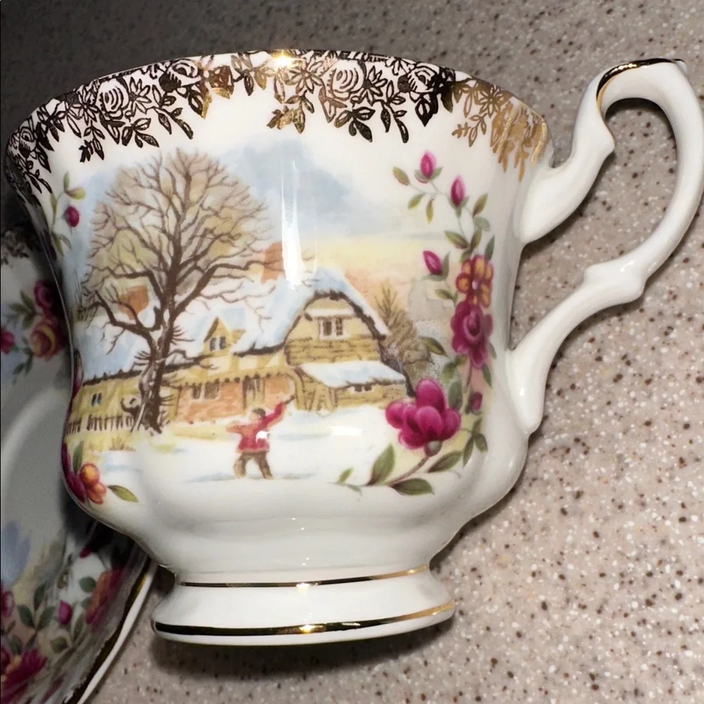 Royal Albert Four Seasons Series WINTER Country Scenes 2 piece set Teacup plate